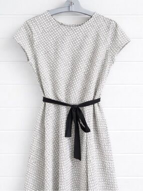 Ann Taylor Gray and White Cap-Sleeve Midi Dress  - 14